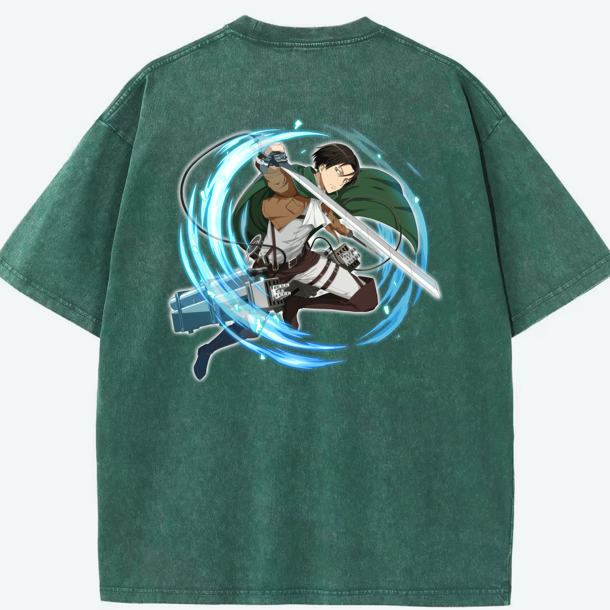 （画像用） 進撃の巨人 リヴァイ·アッカーマン Attack on Titan Levi Ackerman 綿100% ヴィンテージ風 半袖Tシャツ（背面プリント）